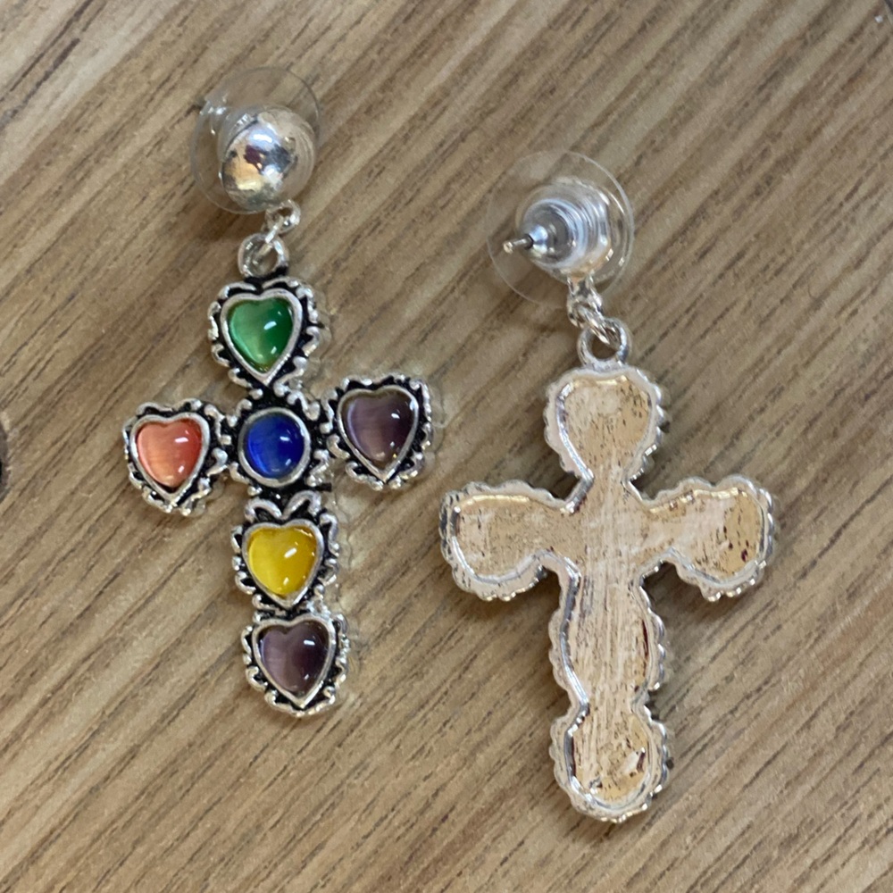 Multicolor Heart Cross Drop Earrings - Picture 4 of 5
